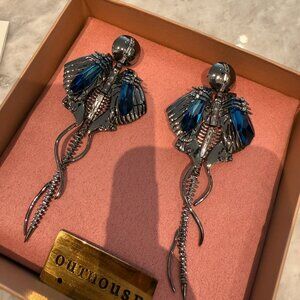 NEW Outhouse Chrysalis Gunmetal Long Earrings - Statement Butterfly Earrings